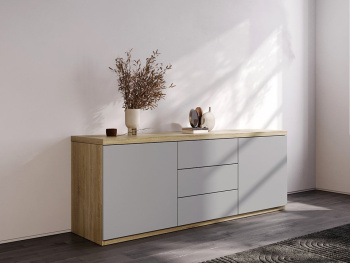 Комод Мадрид 180х44х67 (Дуб сонома, Серый светлый МДФ)