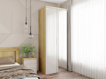 Шкаф Распашной 90х60х236 с полками и штангой (Дуб сонома, Белый глянец МДФ) Шкаф Распашной 90х60х236 с полками и штангой (Дуб сонома, Белый глянец МДФ)