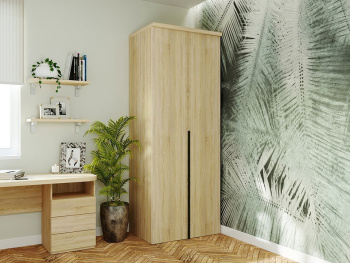 Шкаф Распашной 90х60х236 с полками, штангой и ручками лофт (Дуб сонома, Дуб сонома ЛДСП)