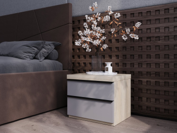 Тумба Диора 45х36х38 с двумя ящиками (Белый шпон дуба, Серый светлый МДФ)