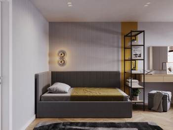 Угловая кровать Йога с подъёмным механизмом темно-серая 120х200