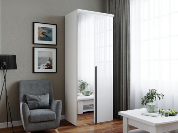 Шкаф Распашной 90х60х236 с полками, штангой и ручками лофт (Белый капри, Белый глянец МДФ)