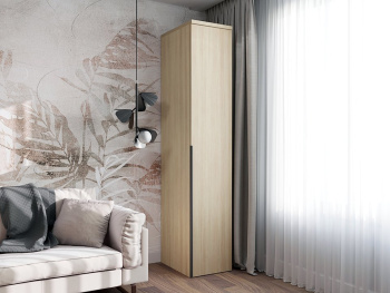 Шкаф Пенал 45х60х236 со штангой и ручками лофт (Белый шпон дуба, Белый шпон дуба ЛДСП)