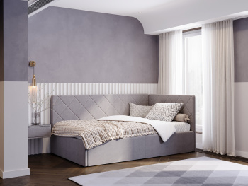 Угловая кровать Рица с подъёмным механизмом серая 120х200