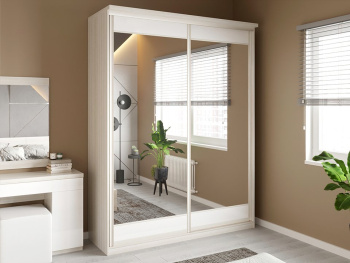 Шкаф-купе 2-х дверный 180х60х236 (Белый шпон дуба, Белый глянец МДФ)