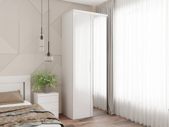 Шкаф Распашной 90х60х236 с комодом (Белый капри, Белый глянец МДФ)