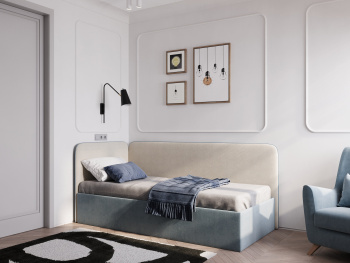 Кровать Рио двухцветная с подъёмным механизмом синяя+кремовая 90х200