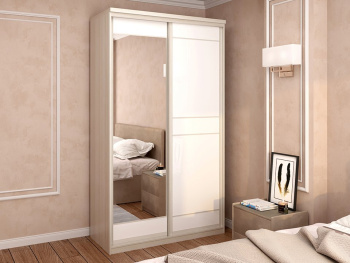 Шкаф-купе 2-х дверный 134х60х236 (Белый шпон дуба, Белый глянец МДФ)