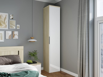 Шкаф Пенал 45х45х236 с полками (Белый шпон дуба, Глянец белый МДФ)